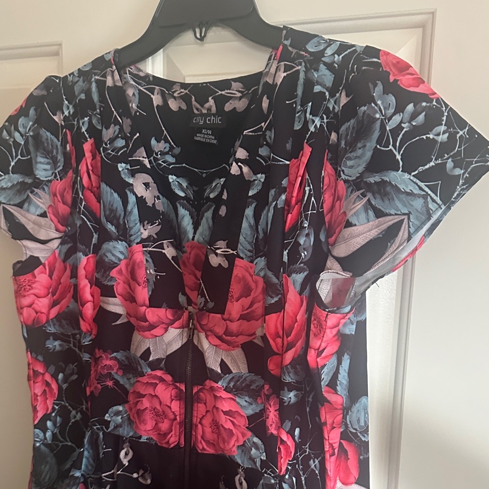 City Chic Black and Pink Floral Blouse